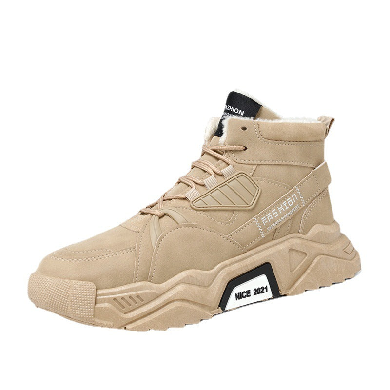 Winter fleece-lined cotton shoes men's high-top work shoes outdoor snow shoes large cotton warm shoes sneaker casual shoes men's shoes