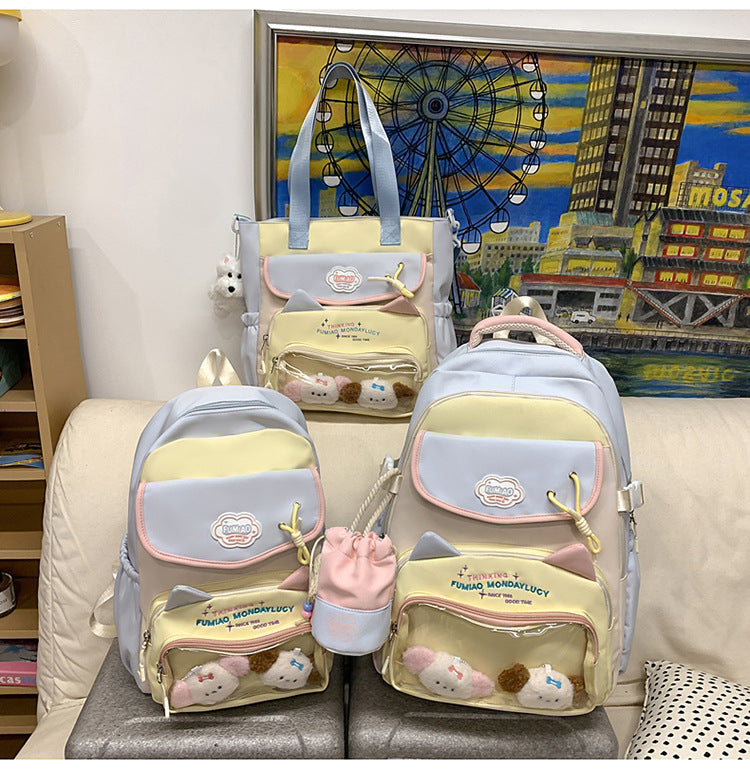 College Style School Bag Three-Piece Set for Girls with Good Looks and Versatile DIY Girl Pain Bag Student Class Backpack Tutoring Bag