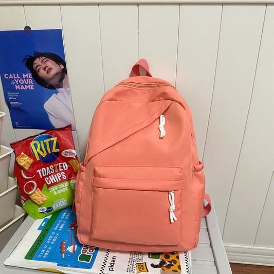 New Large Capacity Primary School Junior High School Students' Casual Schoolbag Japanese Style Fashion Simple Solid Color Travel Backpack