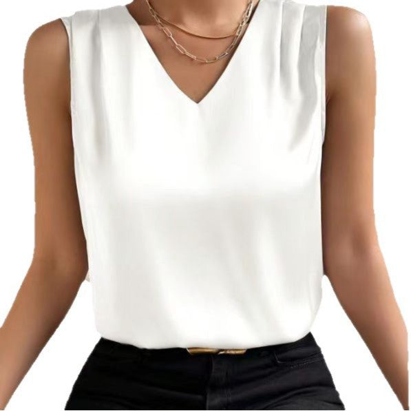 2026 Amazon European and American Cross-Border Women's Clothing Satin Suit Sleeveless Elegant Commuter Vest Base Top