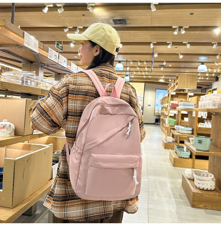 New Large Capacity Primary School Junior High School Students' Casual Schoolbag Japanese Style Fashion Simple Solid Color Travel Backpack