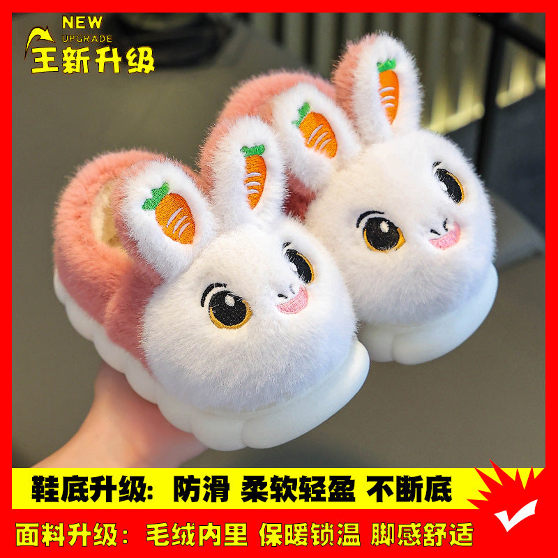 Winter Children's Cotton Slippers Girls' Princess Non-slip Warm Parent-child Large Small and Medium-sized Children's Baby Toddler Bag with Cotton Shoes Winter