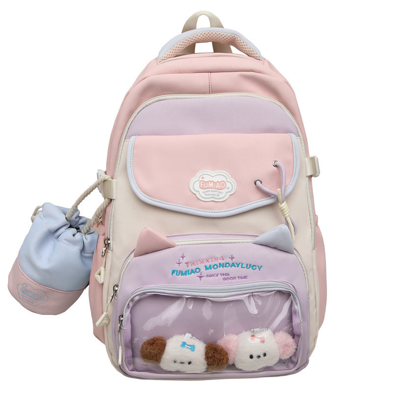 College Style School Bag Three-Piece Set for Girls with Good Looks and Versatile DIY Girl Pain Bag Student Class Backpack Tutoring Bag