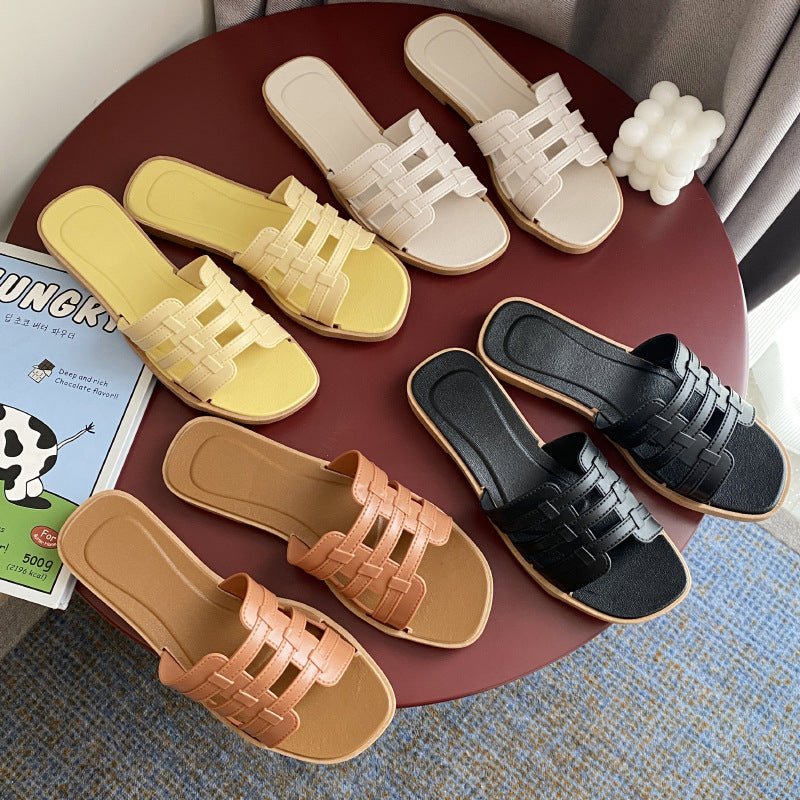 AliExpress Lazada Amazon Slippers Women's Summer Internet Popular Flat Bottom Slippers for Outer Wear Mesh Beach Sandals and Slippers for Women