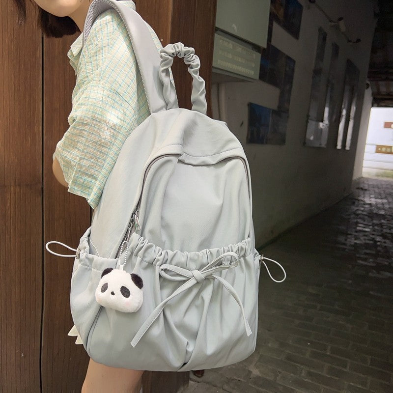 Good-Looking Girl's Backpack, New Bow, Large Capacity, High School Student's School Bag, Simple Casual Travel Bag