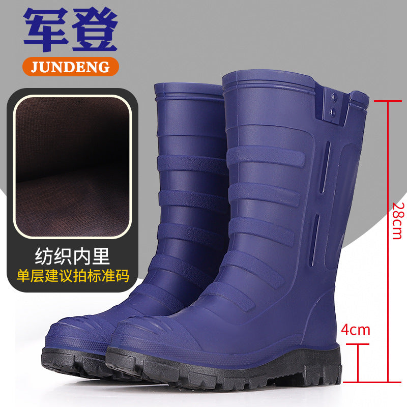 Mid-Calf Fashionable Rain Boots for Men, Thickened and Wear-Resistant Outdoor Waterproof Boots for Fishing, Non-Slip Water Shoes and Velvet Rain Boots