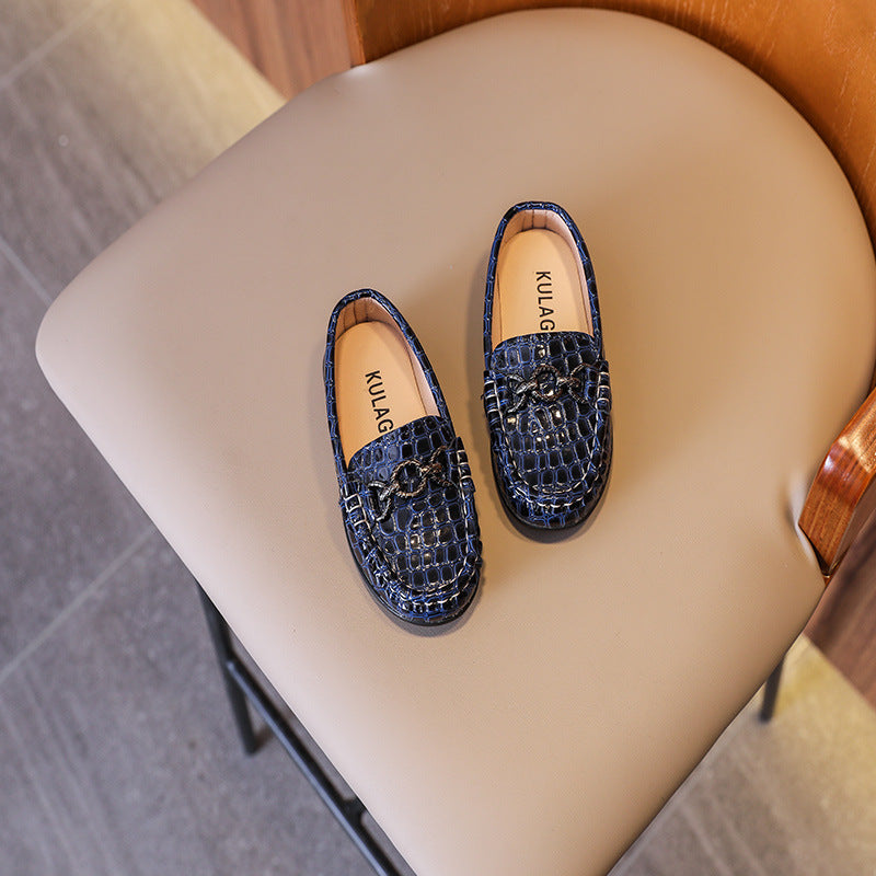 British Style Children's Leather Shoes Retro Korean Style Boys Single Shoes Slip-on Loafers Children's Pea Shoes Autumn 2024