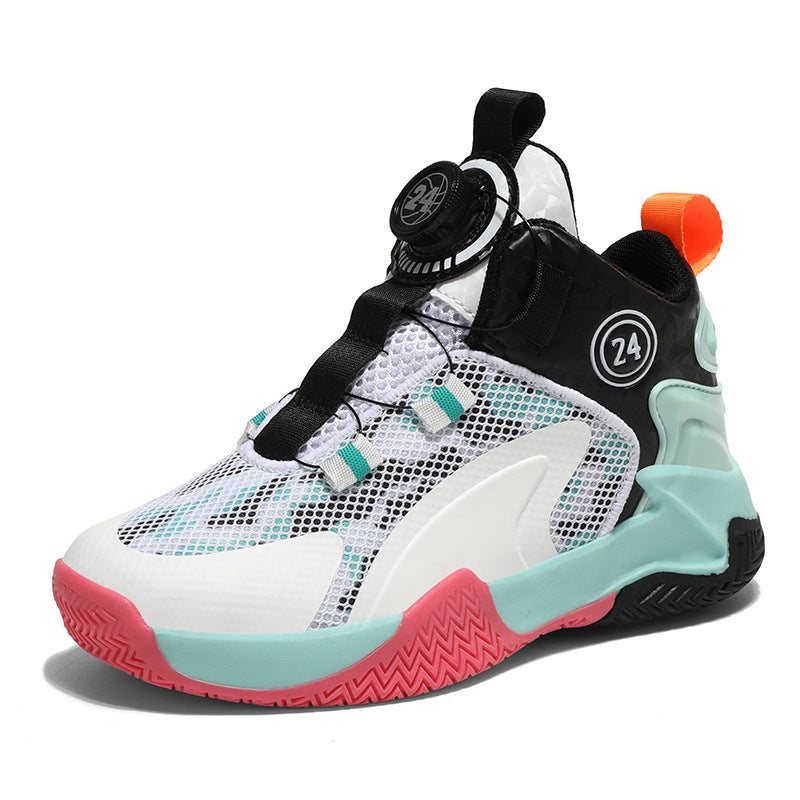 Children's Basketball Shoes, Boys' Shoes, Spring 2026 New Style Rotating Buckle Sports Shoes, Medium and Large Children's Non-Slip and Wear-Resistant Running Shoes