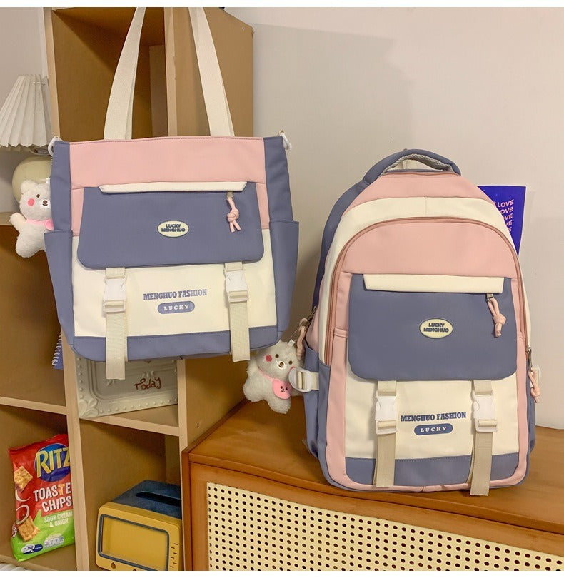 Korean Style Contrast Color Cute Backpack Female College Student Campus Style Schoolbag Japanese Style Junior High School Senior high school Large Capacity Backpack