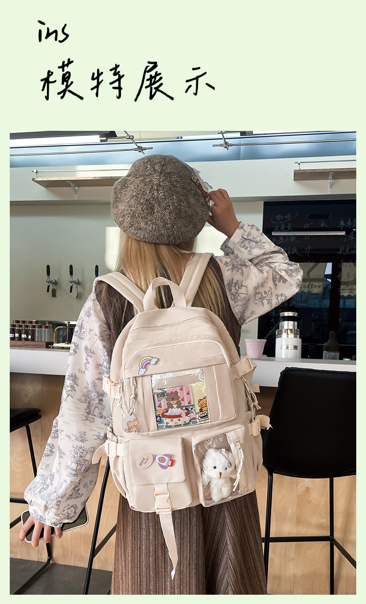 Korean Style Fresh and Cute Junior High School Backpack Women's Large Capacity Casual Schoolbag for Primary School Students Lightweight Storage Campus Backpack