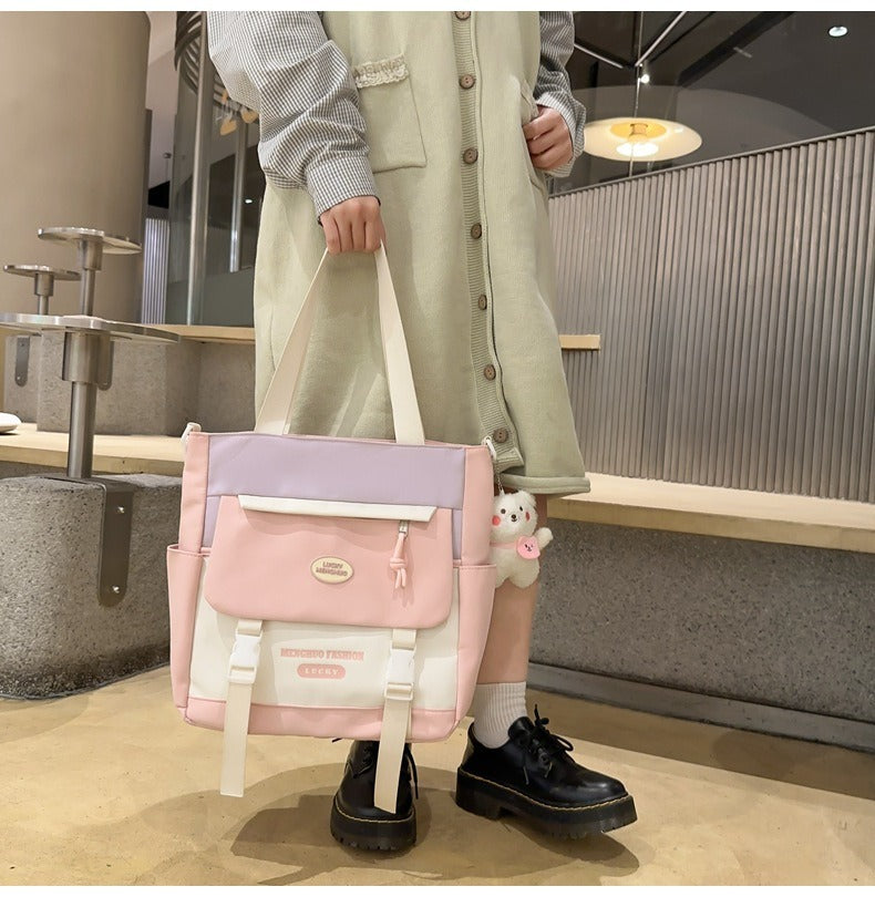 Korean Style Contrast Color Cute Backpack Female College Student Campus Style Schoolbag Japanese Style Junior High School Senior high school Large Capacity Backpack