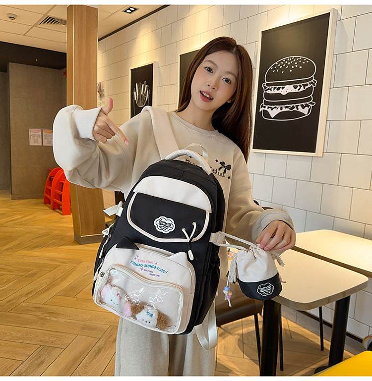 College Style School Bag Three-Piece Set for Girls with Good Looks and Versatile DIY Girl Pain Bag Student Class Backpack Tutoring Bag
