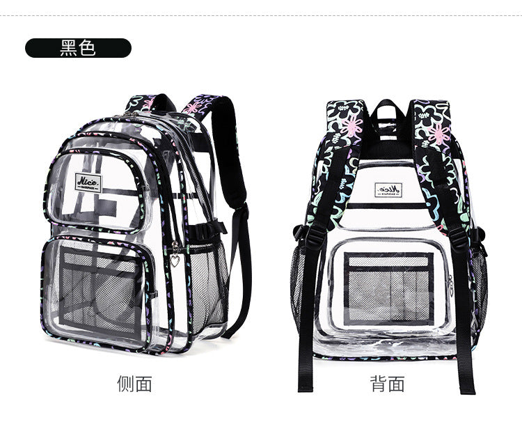 New Cross-Border Transparent Backpack Waterproof Large Capacity Male and Female Students Junior High School Grade School Bag Backpack Female