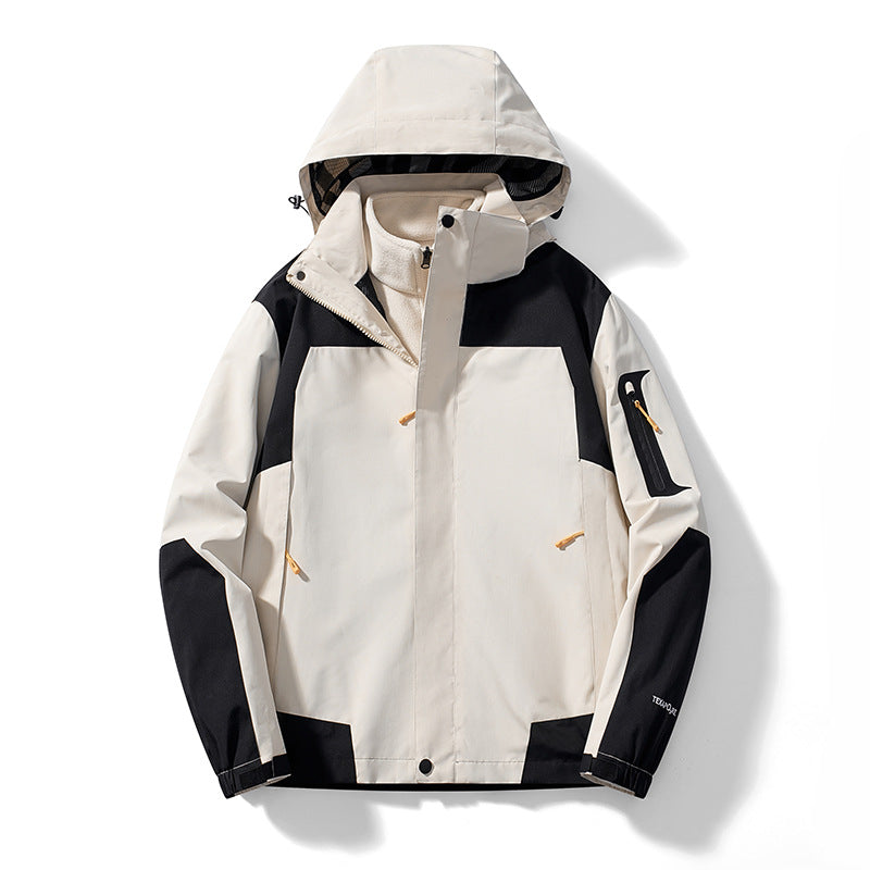 Women's Three-In-One Detachable Winter Velvet Thickened Outdoor Mountaineering Jacket Men's Waterproof Jacket Trendy