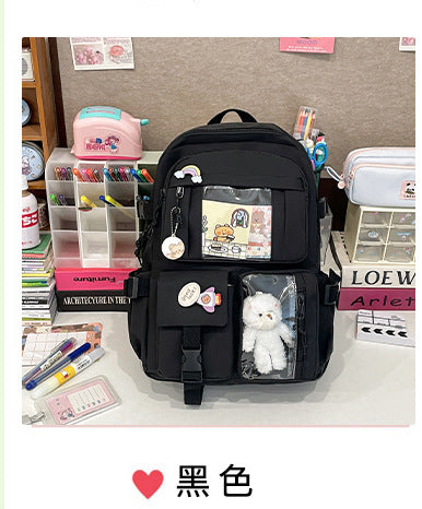 Korean Style Fresh and Cute Junior High School Backpack Women's Large Capacity Casual Schoolbag for Primary School Students Lightweight Storage Campus Backpack