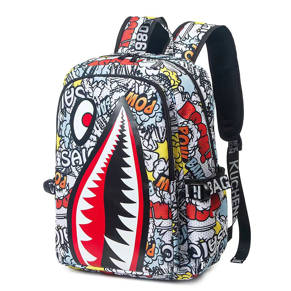 Cross-border Oxford Shark Schoolbag Primary School Grade 4, 5 and 6 Large Capacity Backpack Personalized Simple Backpack for Men