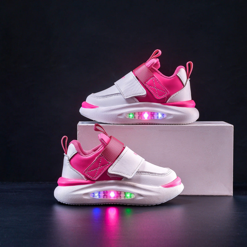 Boys and Girls light-on board shoes Spring and Autumn new children's sneaker medium and small children's casual soft bottom flash running shoes fashion