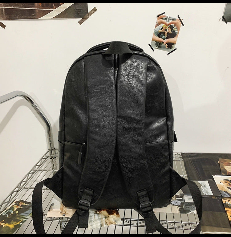 New soft leather retro men's and women's shoulder bag high school students college students large capacity schoolbag trendy cool all-match backpack wholesale