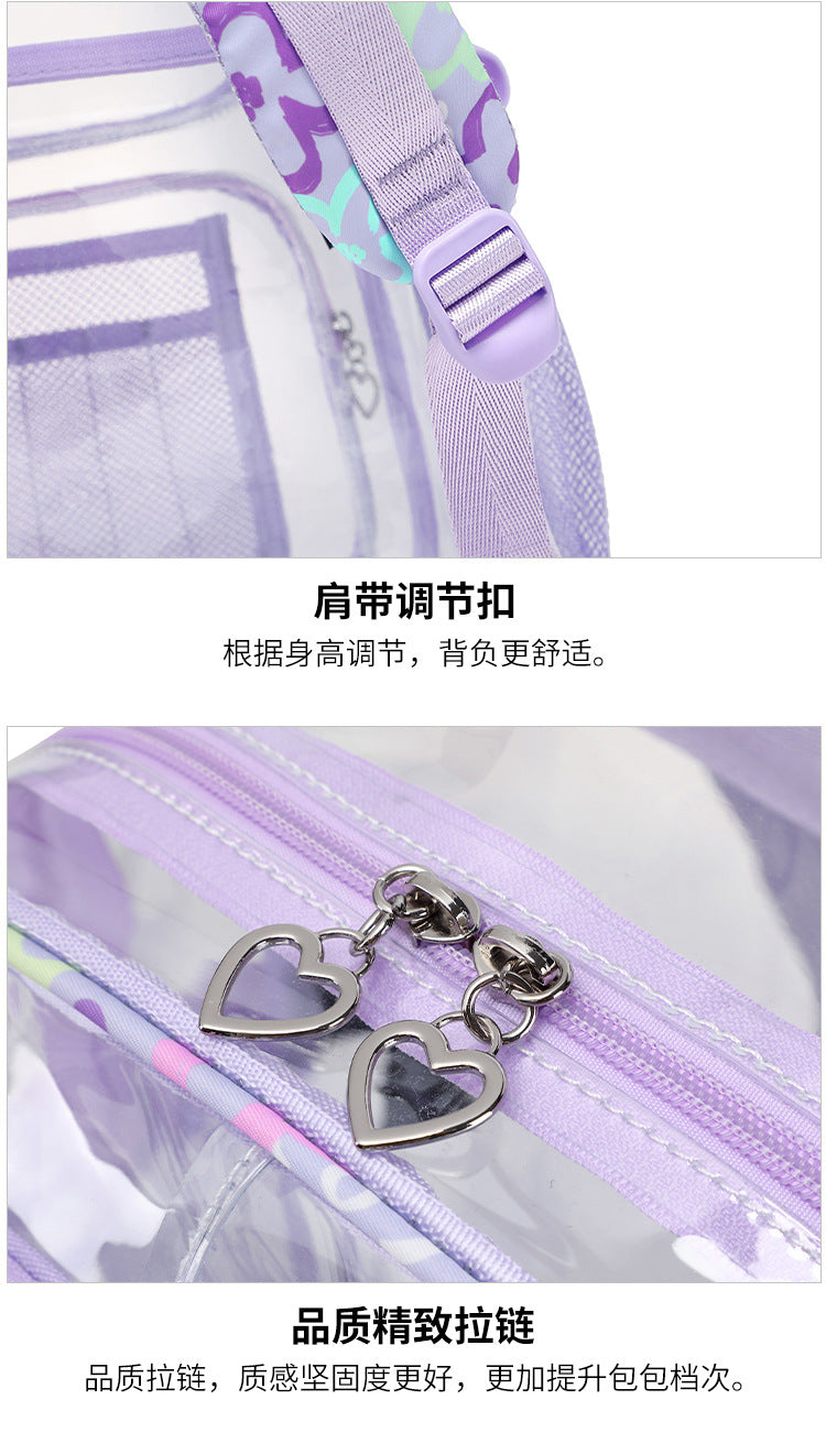 New Cross-Border Transparent Backpack Waterproof Large Capacity Male and Female Students Junior High School Grade School Bag Backpack Female
