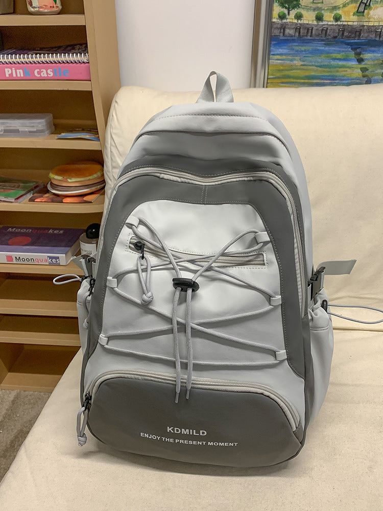 Mountain-Style Outdoor Hiking Backpack for Women, Large Capacity, Unique Design, Lightweight, High-End Gray School Bag for High School Girls