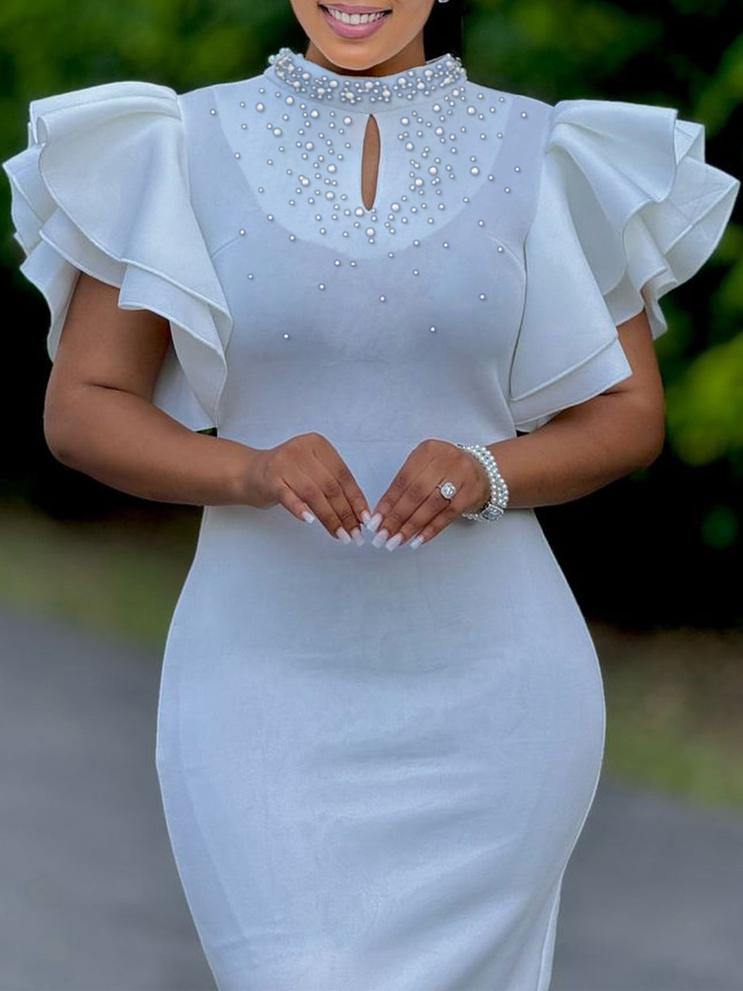 D560 Export Women's Clothing 2026 New Fashion Sexy Ruffle Sleeve Beaded Party Evening Dress African Dress