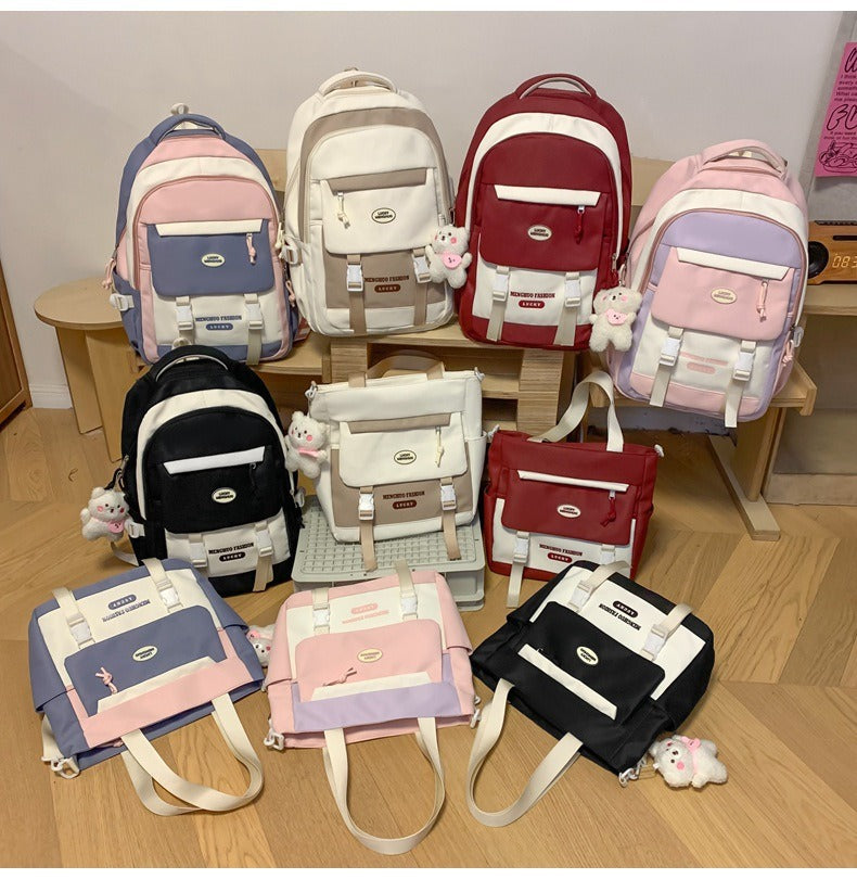 Korean Style Contrast Color Cute Backpack Female College Student Campus Style Schoolbag Japanese Style Junior High School Senior high school Large Capacity Backpack