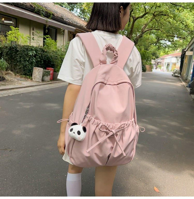 Good-Looking Girl's Backpack, New Bow, Large Capacity, High School Student's School Bag, Simple Casual Travel Bag