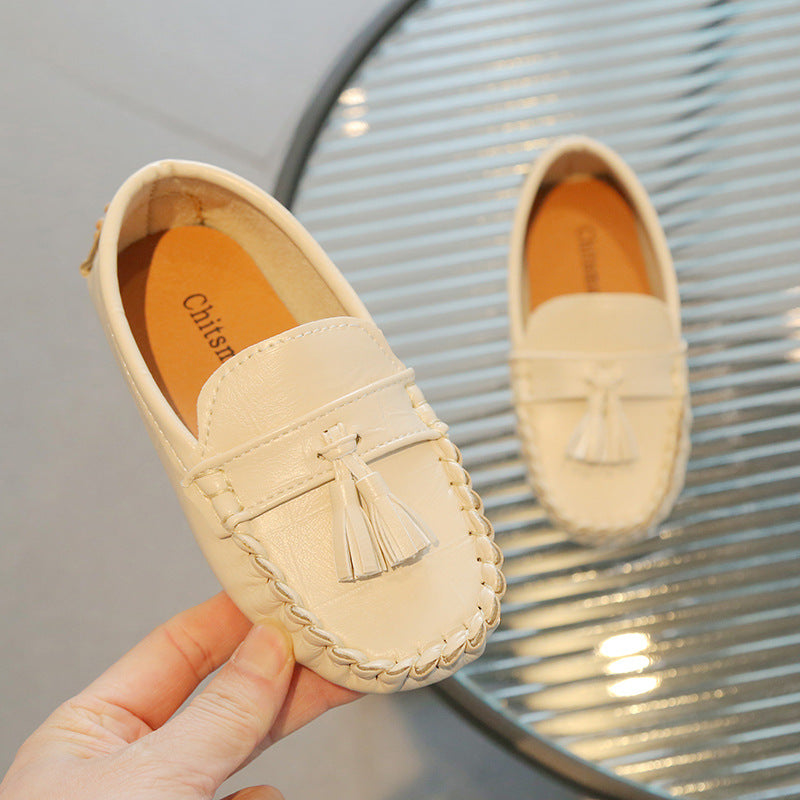 Korean-style casual soft-soled children's peas shoes beef tendon sole baby toddler shoes boys and girls leather shoes children's shoes wholesale