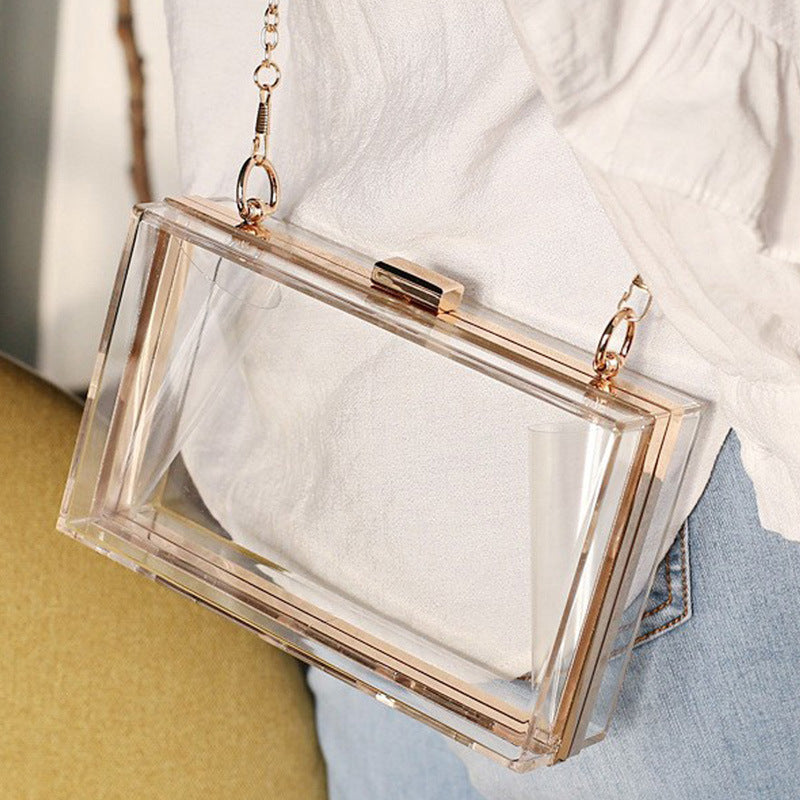 Factory Direct Sales Evening Bag Summer New Acrylic Transparent Box Women's Clutch Bag Fashion Chain Small Square Bag