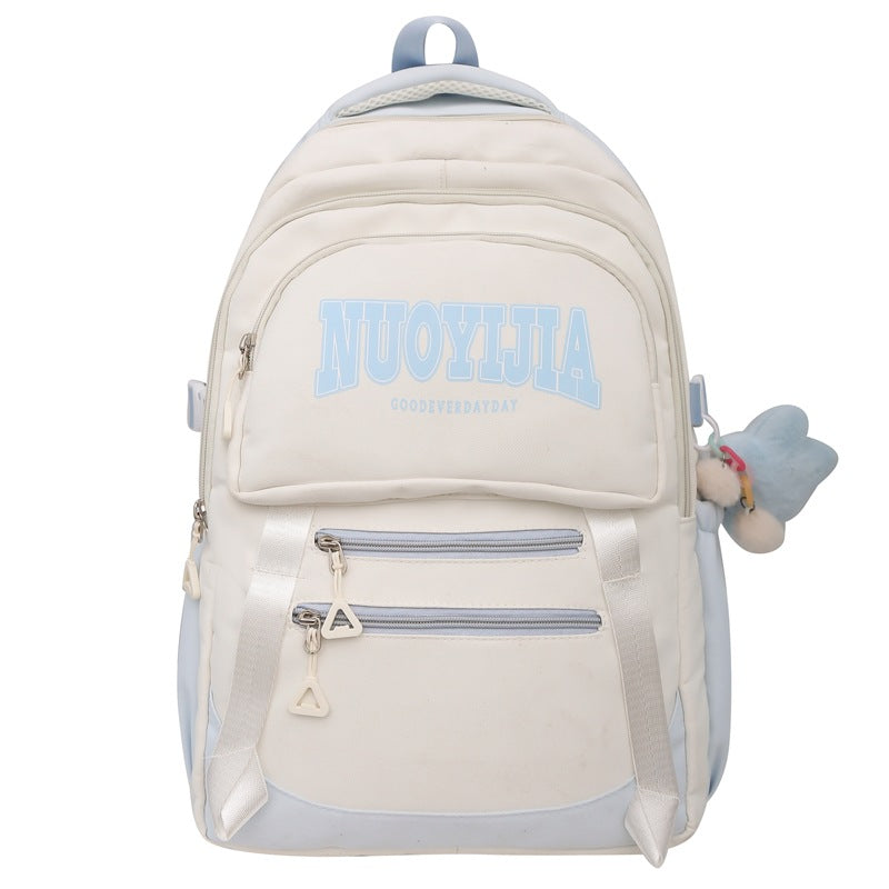 College Style Large Capacity Backpack Junior Senior high school College Students Casual Simple Schoolbag Cute Pendant Western Style Backpack