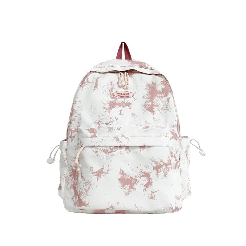 Korean Style Large Capacity Student Backpack Tie-Dye Ink Senior high school College Students Japanese Style Backpack National Fashion Western Style Schoolbag