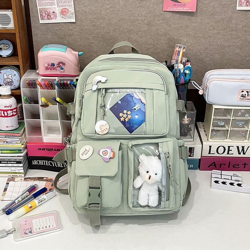 Korean Style Fresh and Cute Junior High School Backpack Women's Large Capacity Casual Schoolbag for Primary School Students Lightweight Storage Campus Backpack