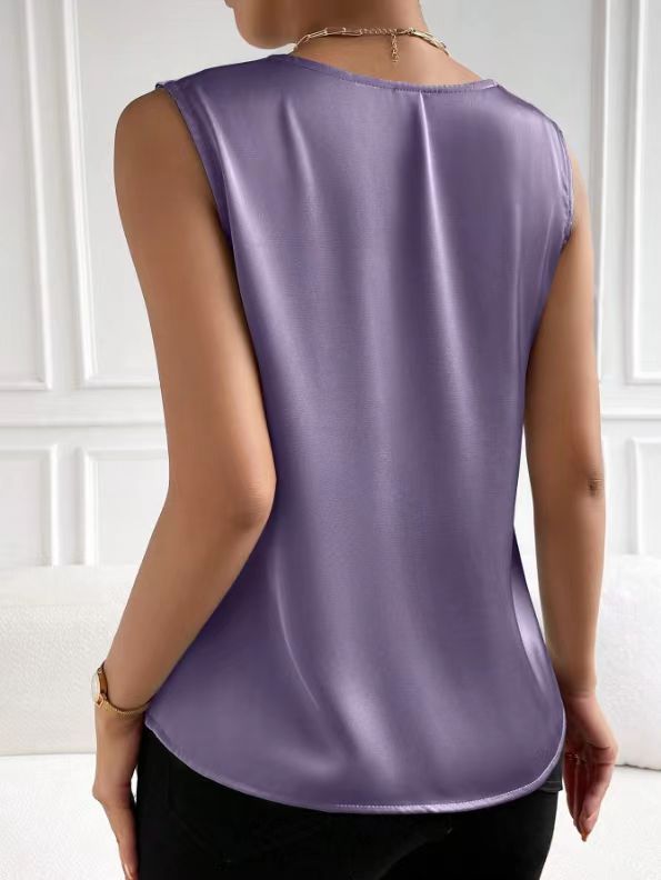 2026 Amazon European and American Cross-Border Women's Clothing Satin Suit Sleeveless Elegant Commuter Vest Base Top