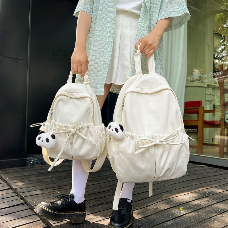 Good-Looking Girl's Backpack, New Bow, Large Capacity, High School Student's School Bag, Simple Casual Travel Bag