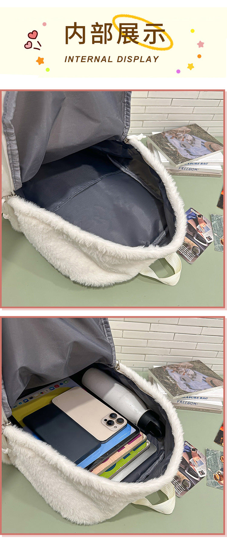 Stuffed Backpack, Korean Style Versatile Backpack, Autumn and Winter Niche High-Value School Bag, Female College Student Class Bag