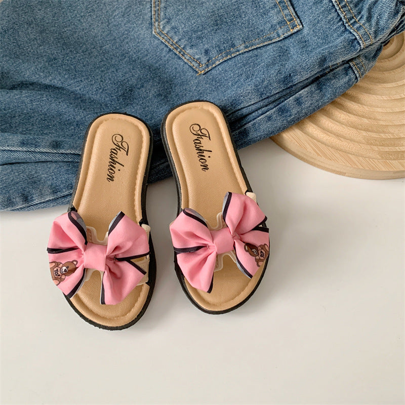 Summer Bear Bow Girls' Slippers Indoor and Outdoor Home Children's Slippers Soft Bottom Comfortable Cute Girls' Sandals