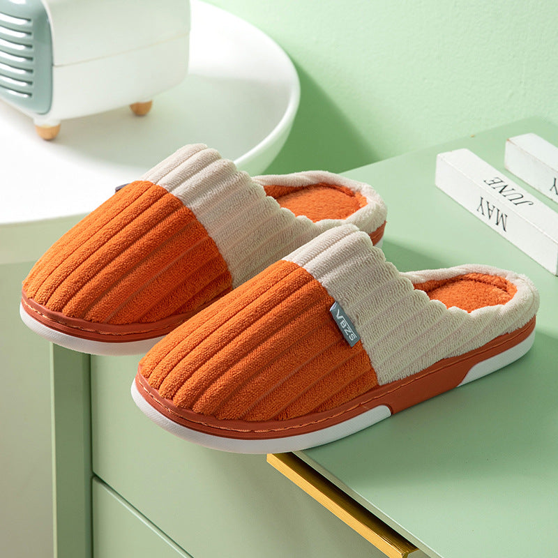 Stitching corduroy cloth label autumn and winter warm indoor and outdoor home men and women couples floor slippers cotton shoes warm