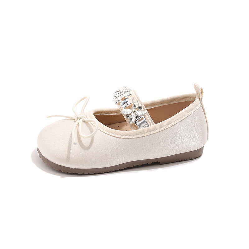 Girls Dance Shoes 2025 Spring and Summer New Large Rhinestone Shiny Princess Shoes Children Cute Bow Single Shoes