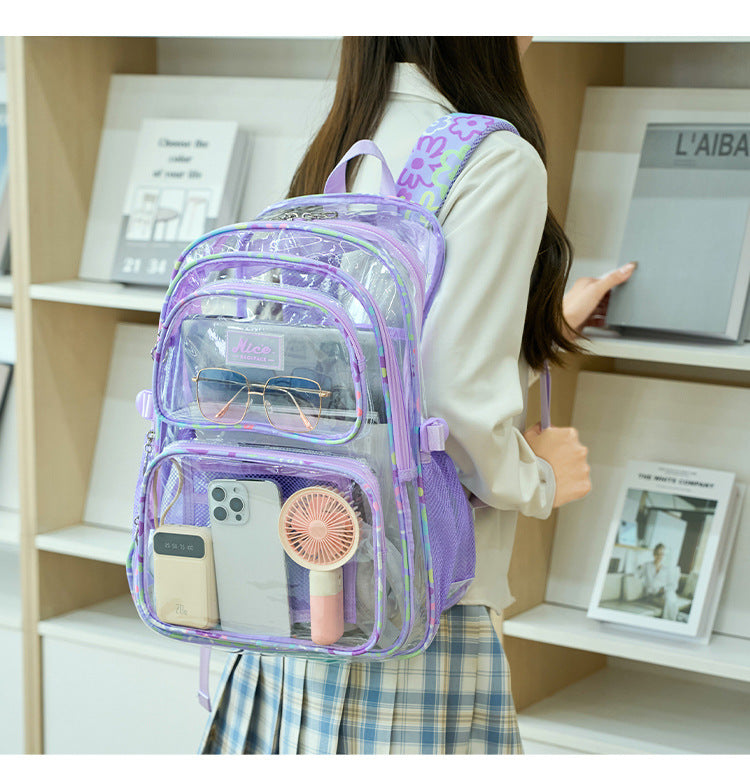 New Cross-Border Transparent Backpack Waterproof Large Capacity Male and Female Students Junior High School Grade School Bag Backpack Female
