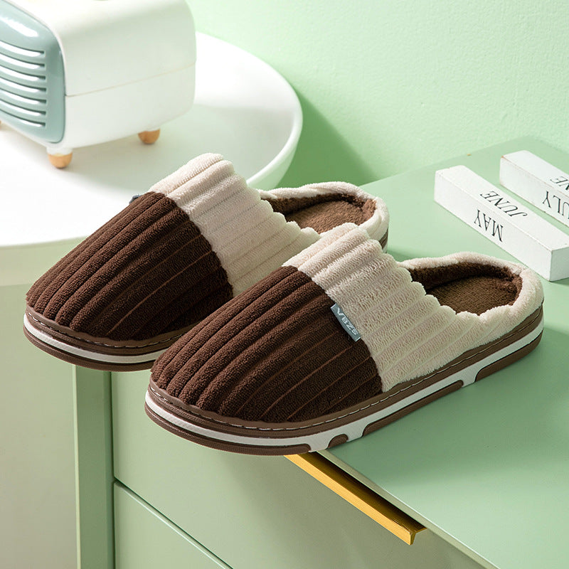 Stitching corduroy cloth label autumn and winter warm indoor and outdoor home men and women couples floor slippers cotton shoes warm