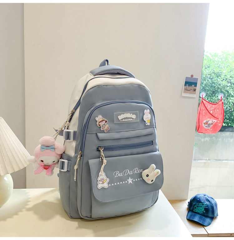 Student Bag Junior High School Student High School Student Backpack Large Capacity Nylon Breathable Comfortable Women's Backpack Canvas Bag
