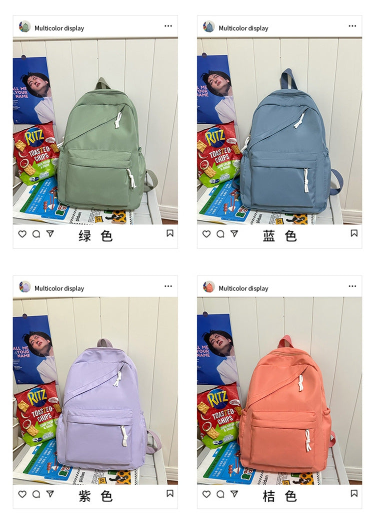 New Large Capacity Primary School Junior High School Students' Casual Schoolbag Japanese Style Fashion Simple Solid Color Travel Backpack