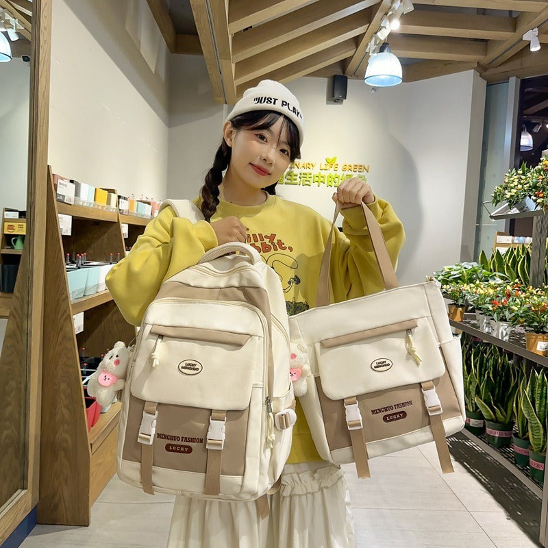 Korean Style Contrast Color Cute Backpack Female College Student Campus Style Schoolbag Japanese Style Junior High School Senior high school Large Capacity Backpack