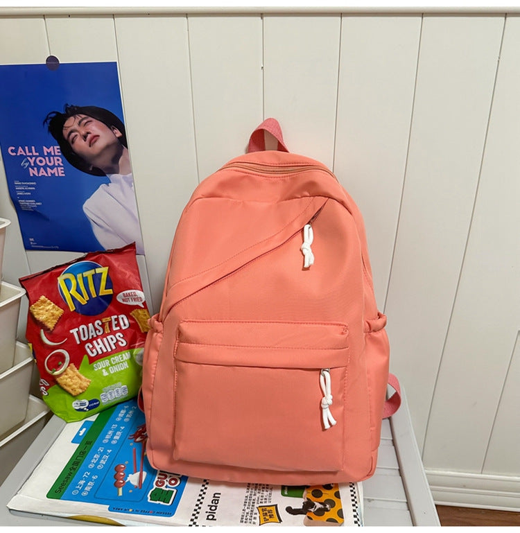 New Large Capacity Primary School Junior High School Students' Casual Schoolbag Japanese Style Fashion Simple Solid Color Travel Backpack