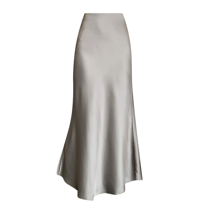 plus size 2024 Spring and Summer New High Waist Slimming French Retro Satin Hip Fishtail Skirt Long Skirt for Children