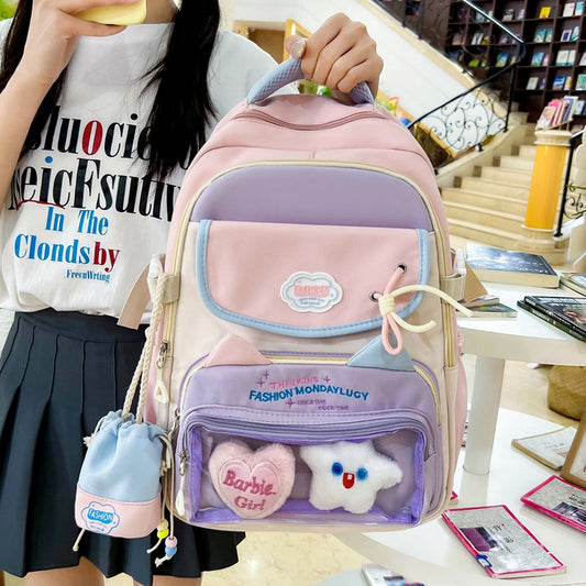 High-Looking Ins Style Schoolbag Junior High School Girl Backpack High School Student Large Capacity Cute Pain Bag Dopamine Backpack