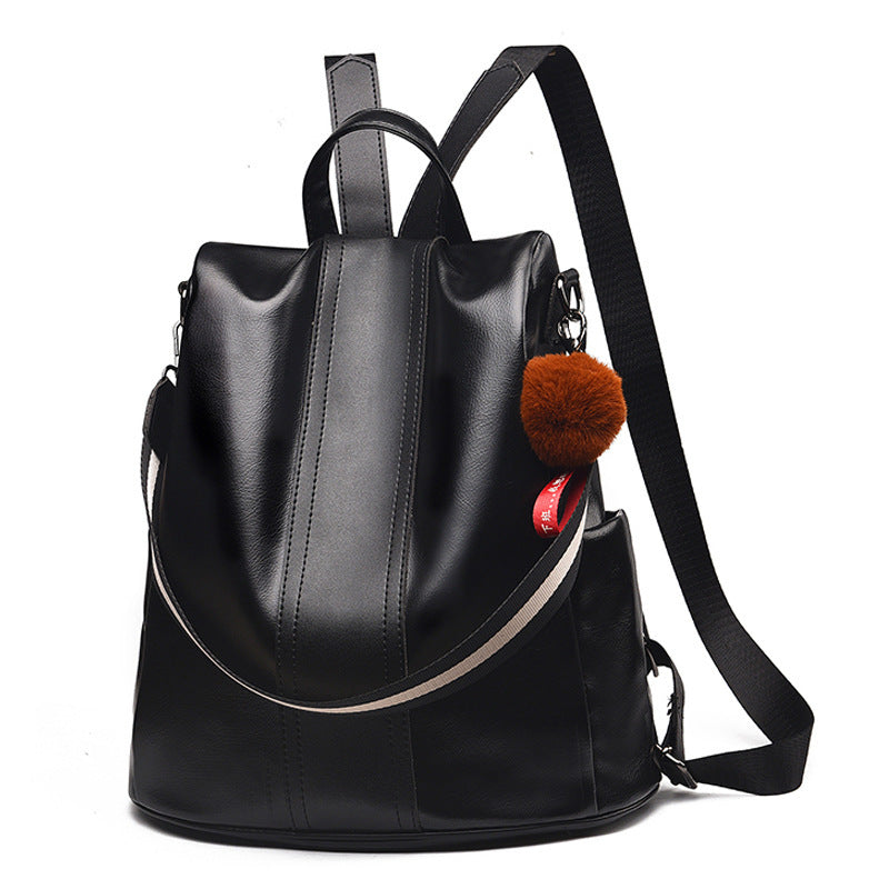Anti-Theft Backpack Women's New Fashion Soft Leather Bag Commuting Large Capacity Small School Bag Lightweight Travel Backpack