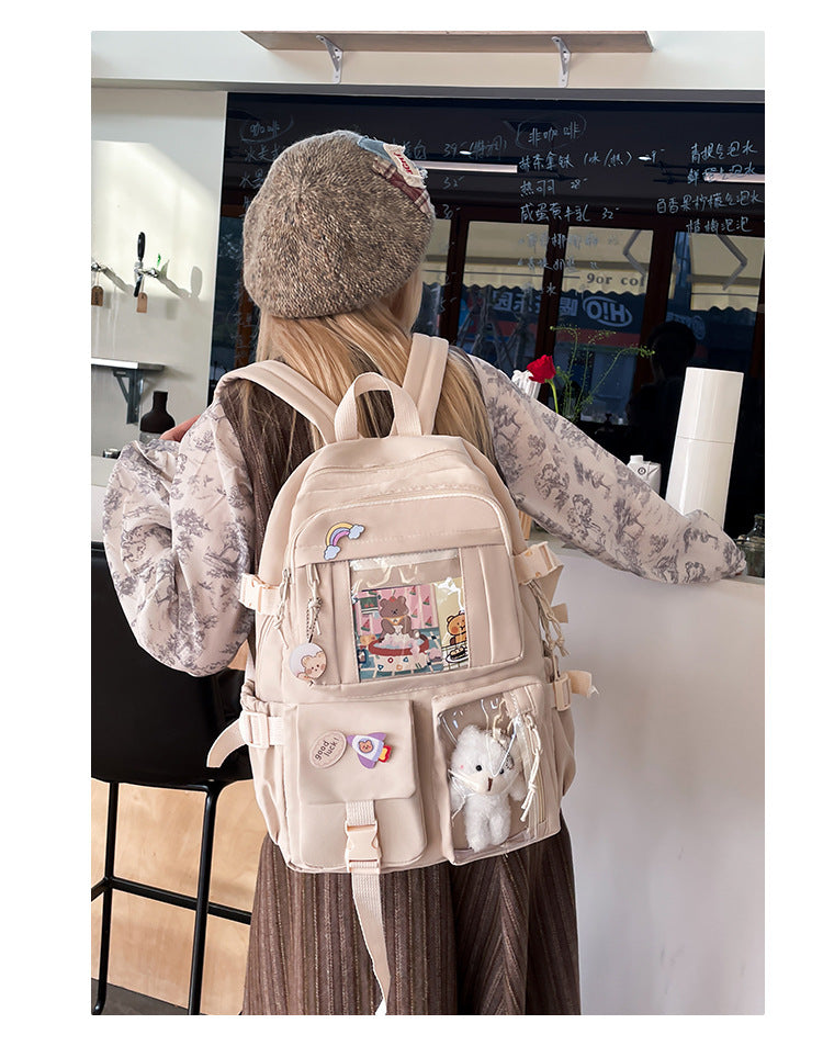 Korean Style Fresh and Cute Junior High School Backpack Women's Large Capacity Casual Schoolbag for Primary School Students Lightweight Storage Campus Backpack