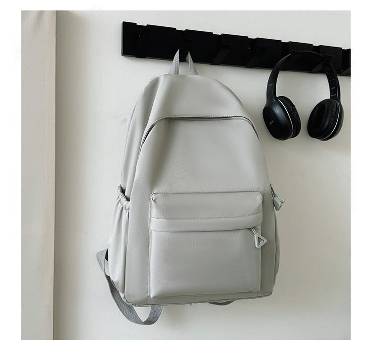 Solid Color Simple Backpack with Printable Logo Casual Canvas Backpack Large Capacity Junior High School Student High School Student Bag