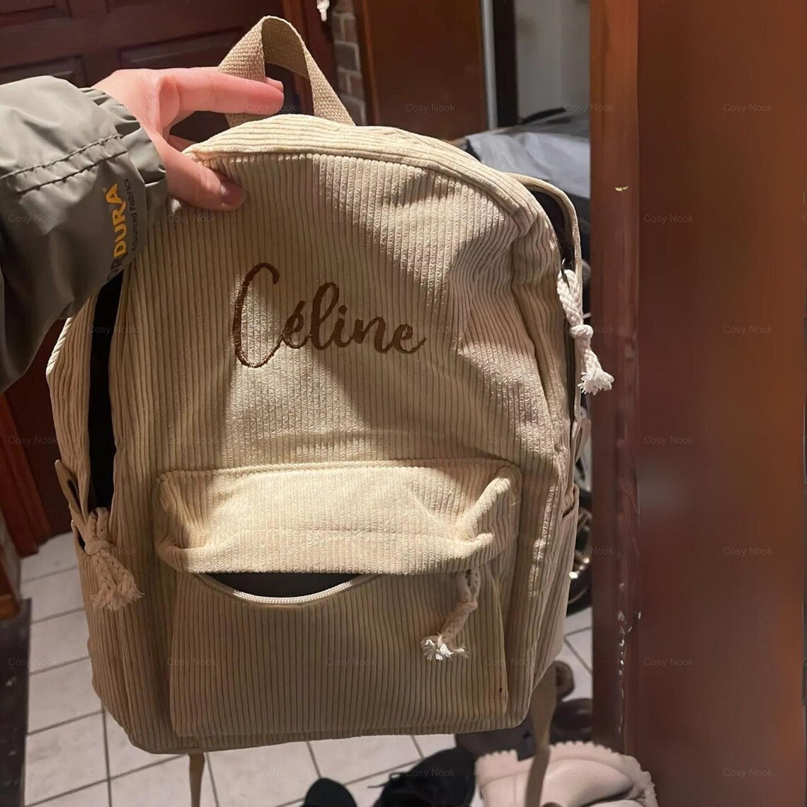 Cross-Border Personalized Embroidered Backpack Backpack School Bag Harajuku Versatile High School Student Personalized Corduroy College Style